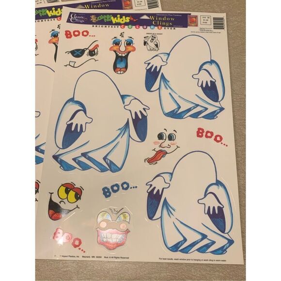 Halloween Window Clings Vintage Ghost Jack O Lantern Lot of Unused 3 Sheets 1997 - Picture 2 of 6